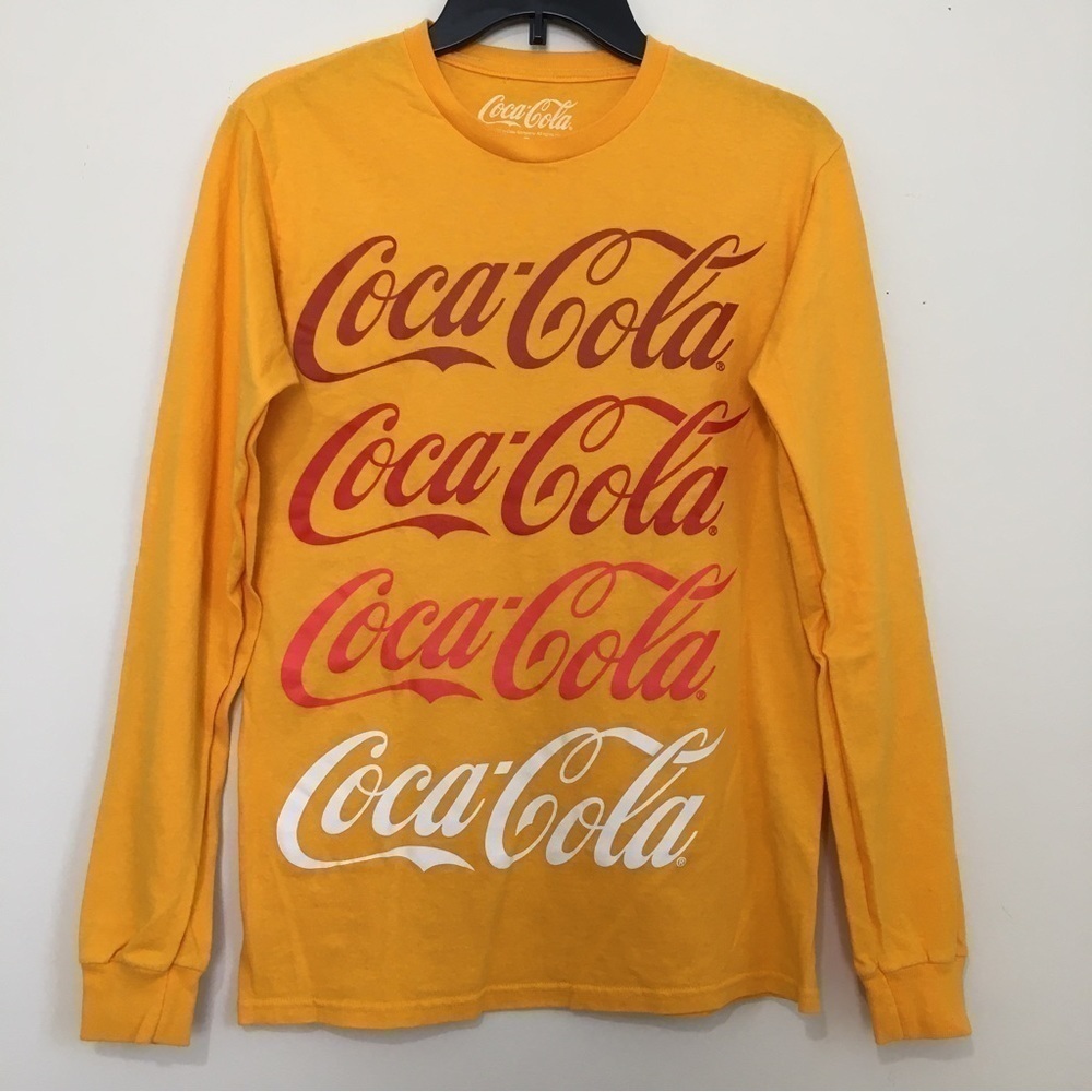 Coca Cola Yellow Graphic Long Sleeve Crew Neck 100% Cotton T-shirt
